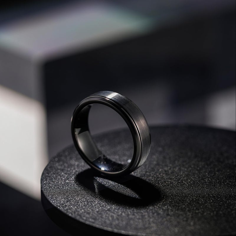 Greenpod 6mm Black Wedding Ring for Men Women Brushed Tungsten Carbide Engagement Band Rings Size 7.5 - Image 2